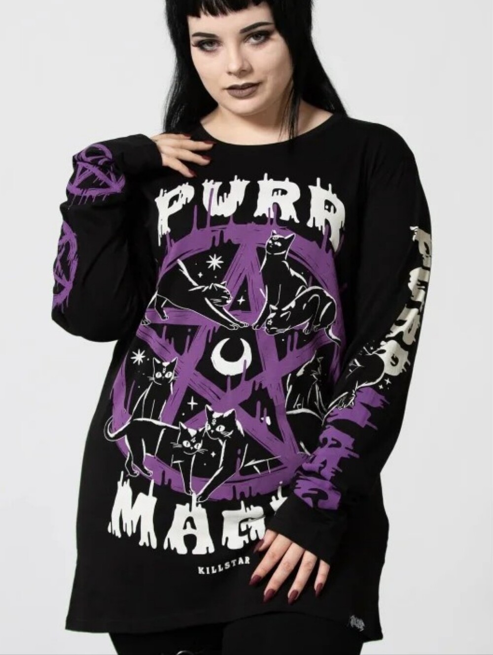 Killstar Purr Magic Cat Graphic Black Knitted Oversized Sweater